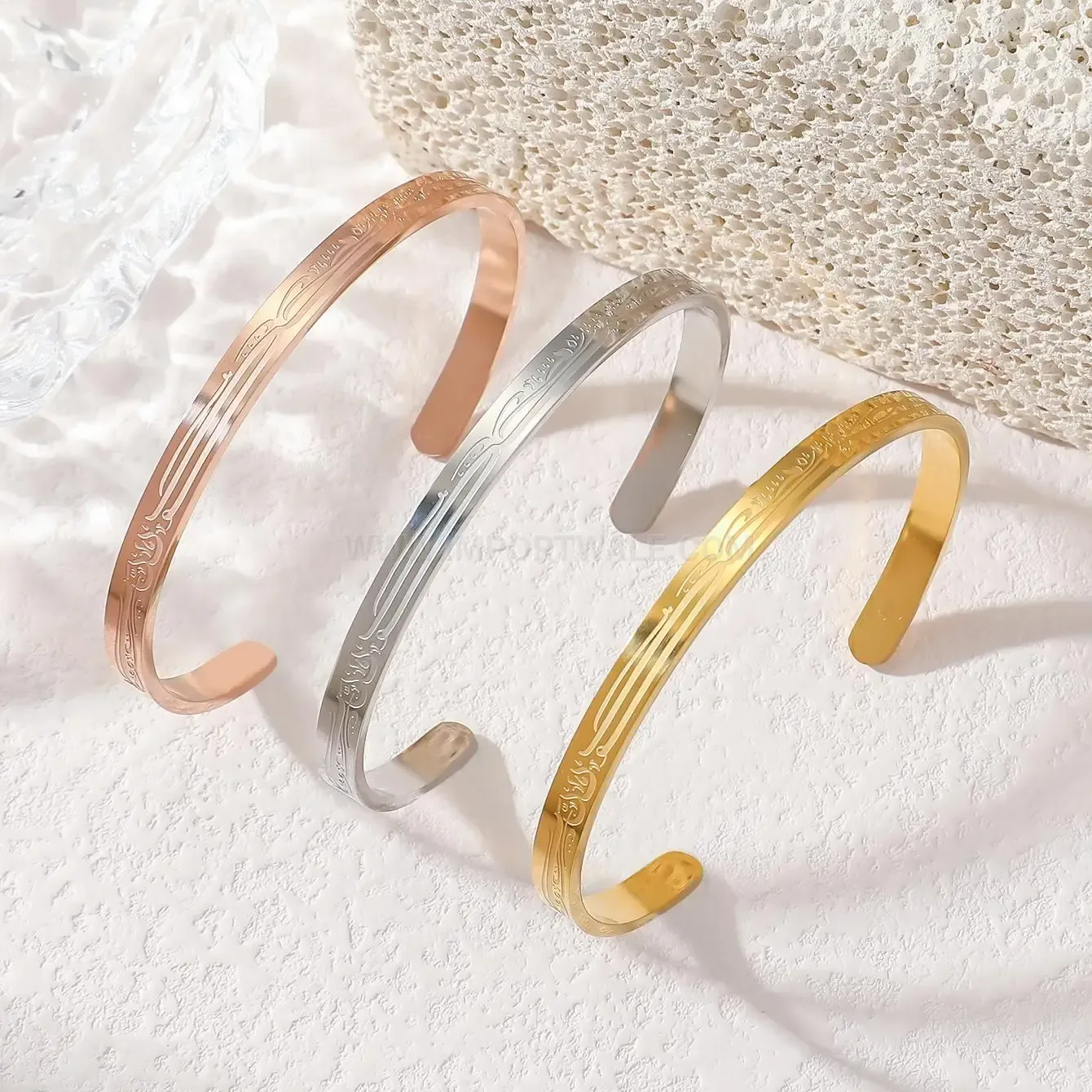 Stainless Steel Arabic Calligraphy Open Cuff Bangle Bracelet