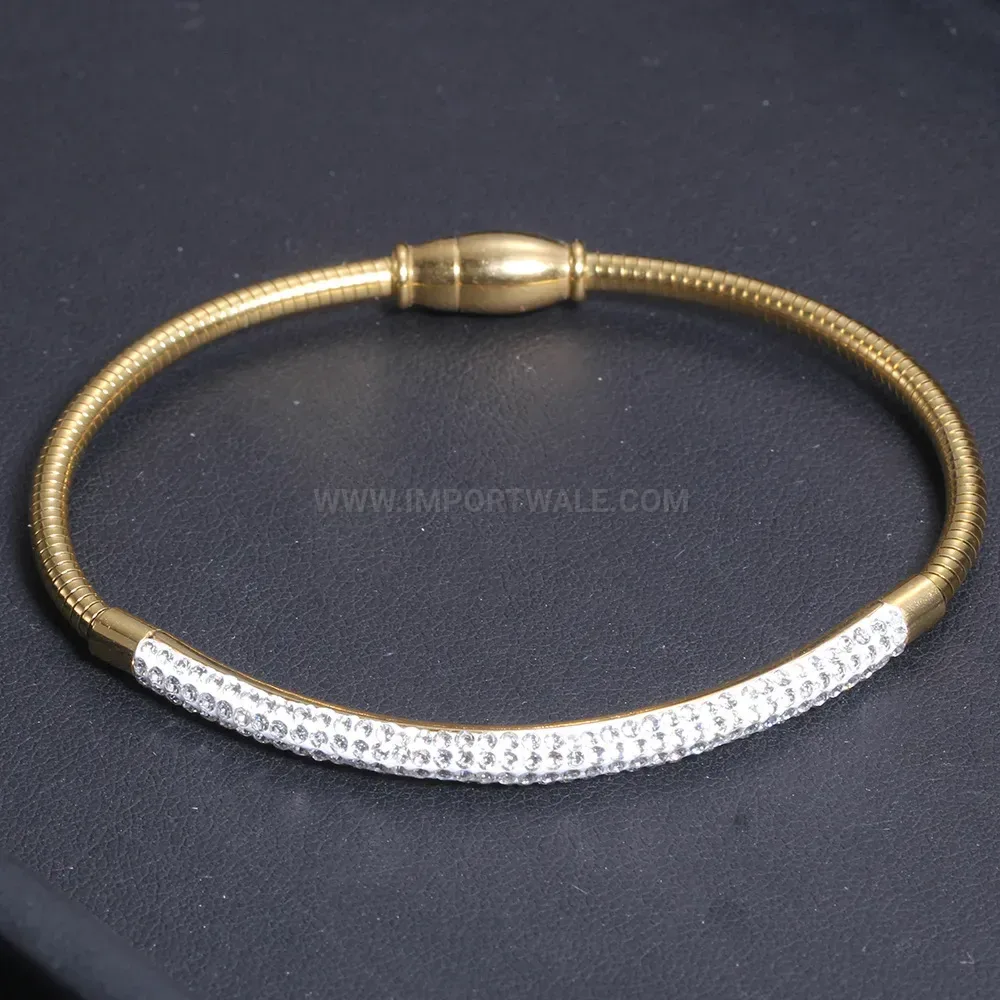 Triple Layer Snake Chain Stainless Steel Crystal Bangle with Magnetic Closure