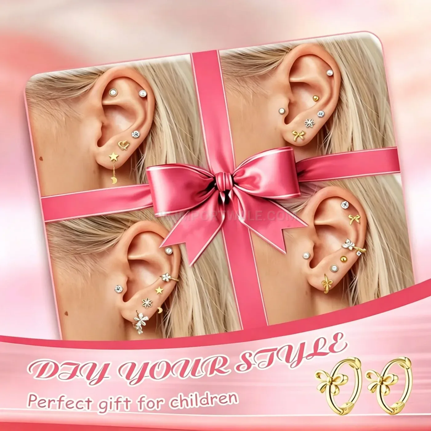 Stylish Stainless Steel Bow Floral Celestial Piercing Stud Earring Set