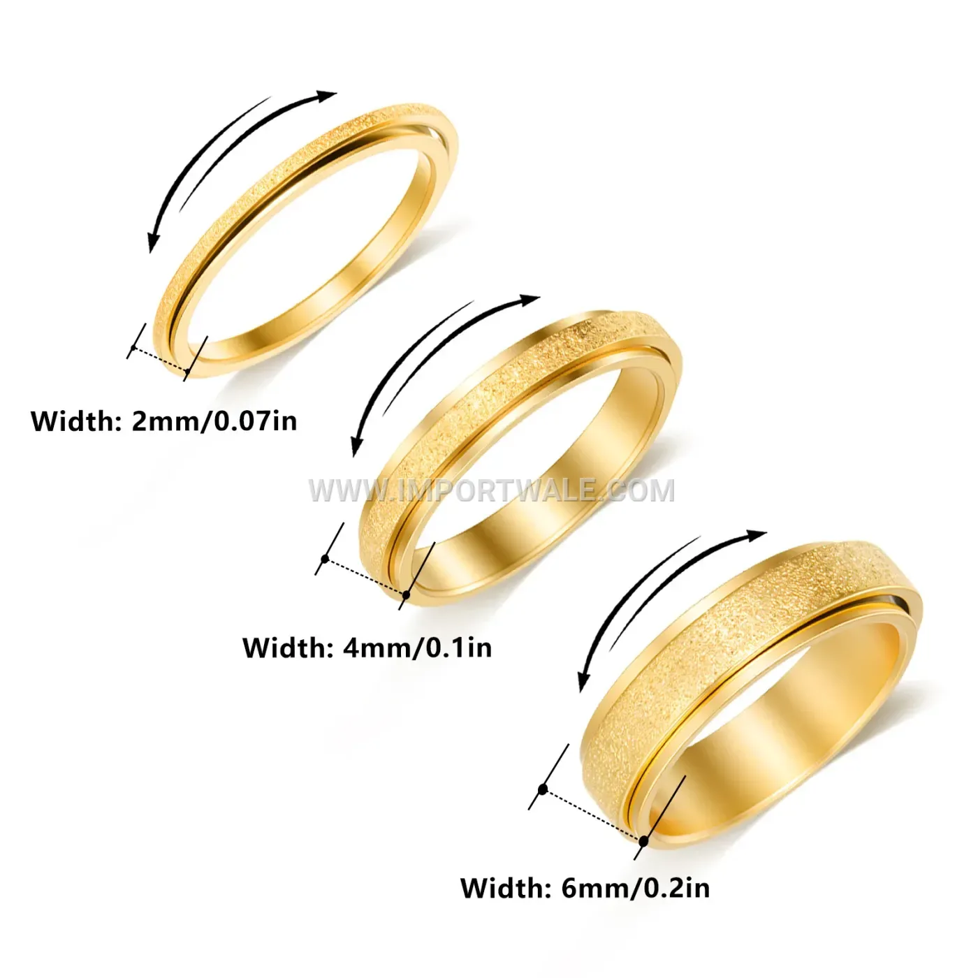 Frosted Stainless Steel Spinner Ring Band Set