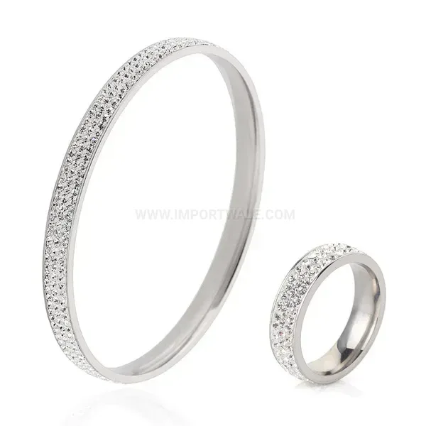 Classic Rhinestone Four Row Sparkling Stainless Steel Jewelry Set