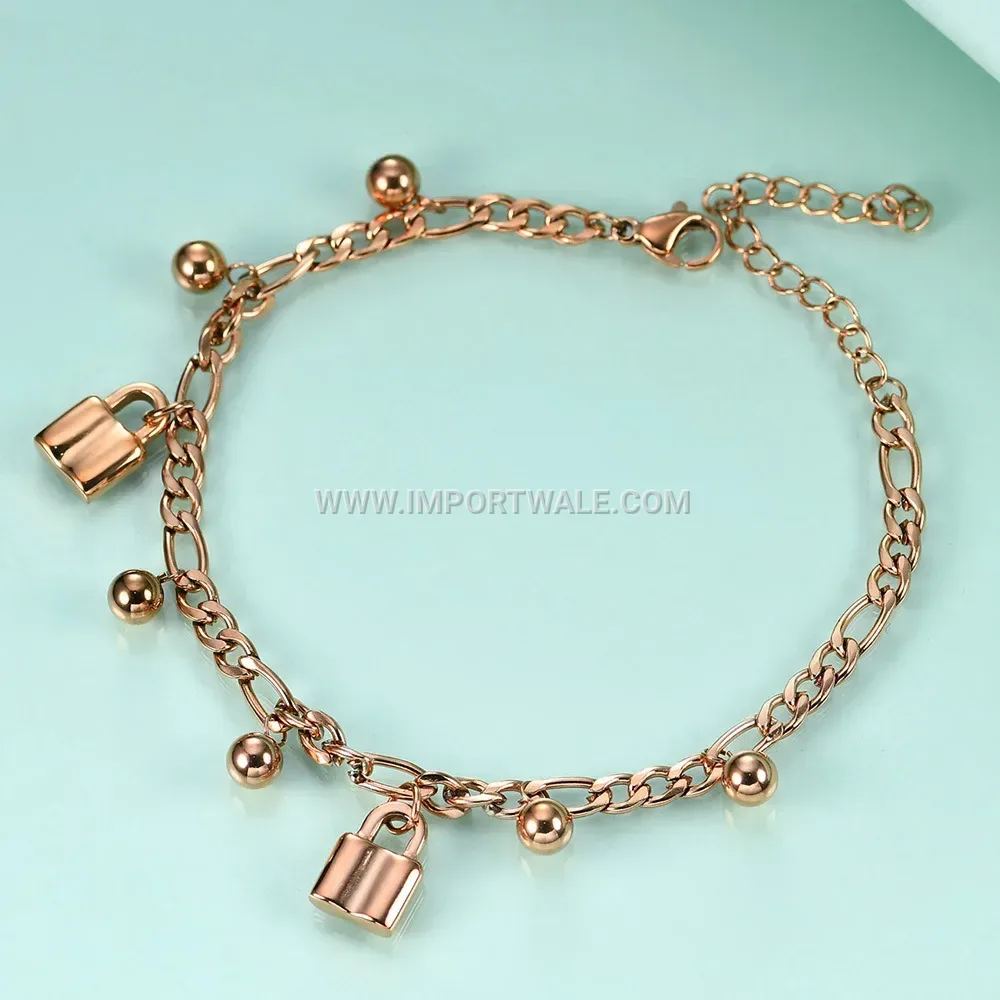 Stainless Steel Bead Bracelet with Pendant Lock Charm