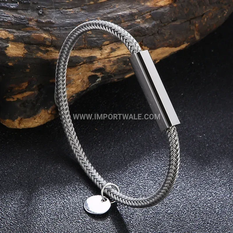Industrial Steel Wire Cable Bangle Bracelet with Modern Accents