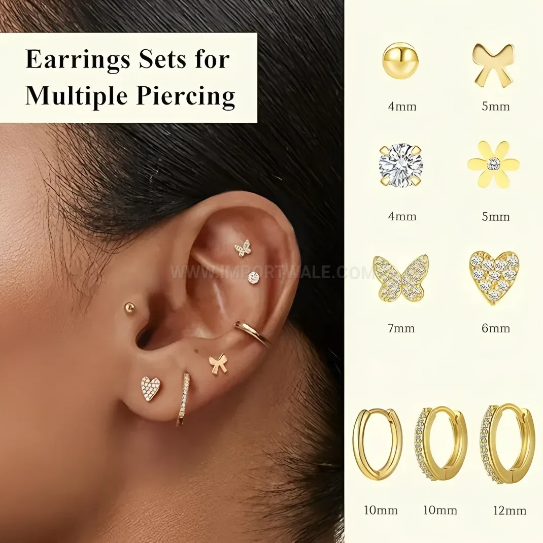Elegant Golden Heart and Butterfly Stainless Steel Earring Set