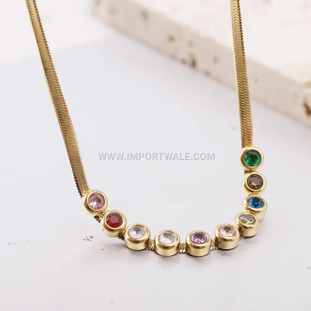 Flat Snake Chain Cubic Zirconia Pendant Necklace