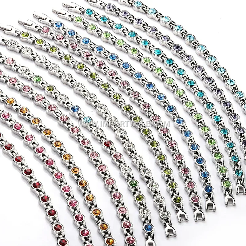 Geometric Cubic Zirconia Stainless Steel Accent Bracelet