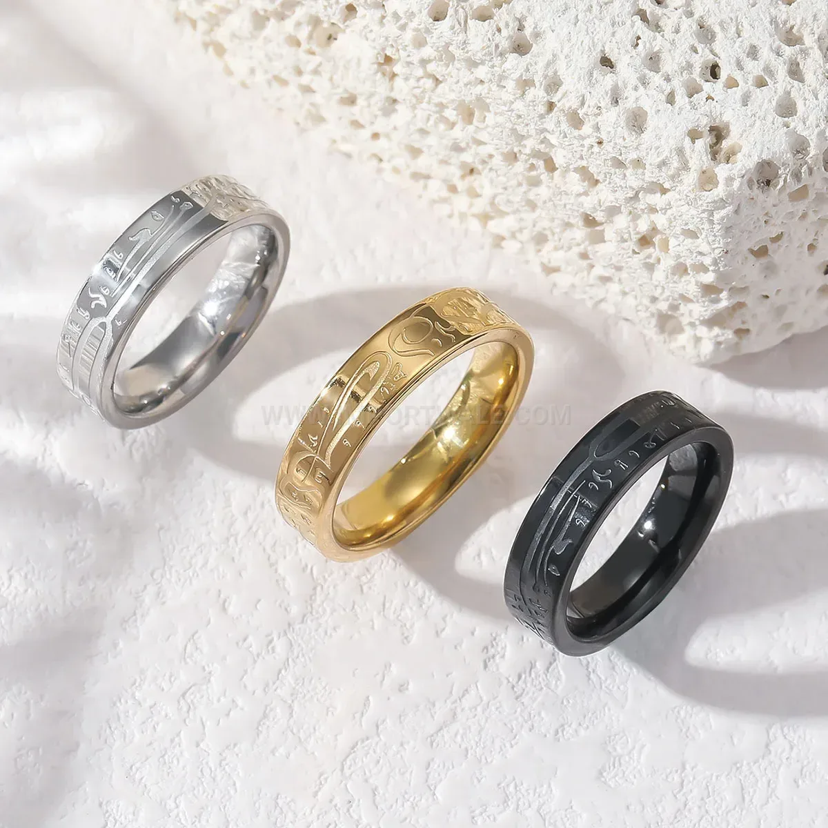 Bold Stainless Steel Engraved Calligraphy Script Ring