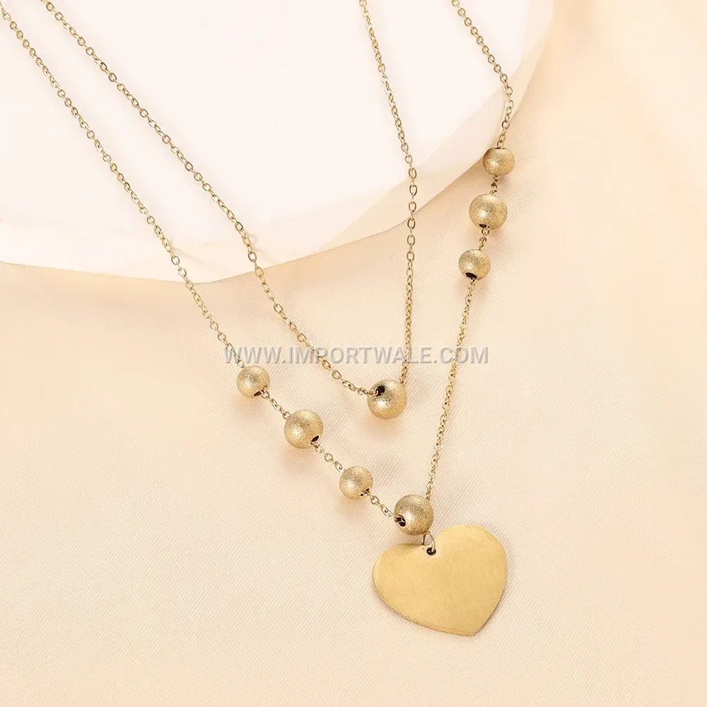 Double Layered Gold Plated Stainless Steel Heart Leaf Choker Necklace