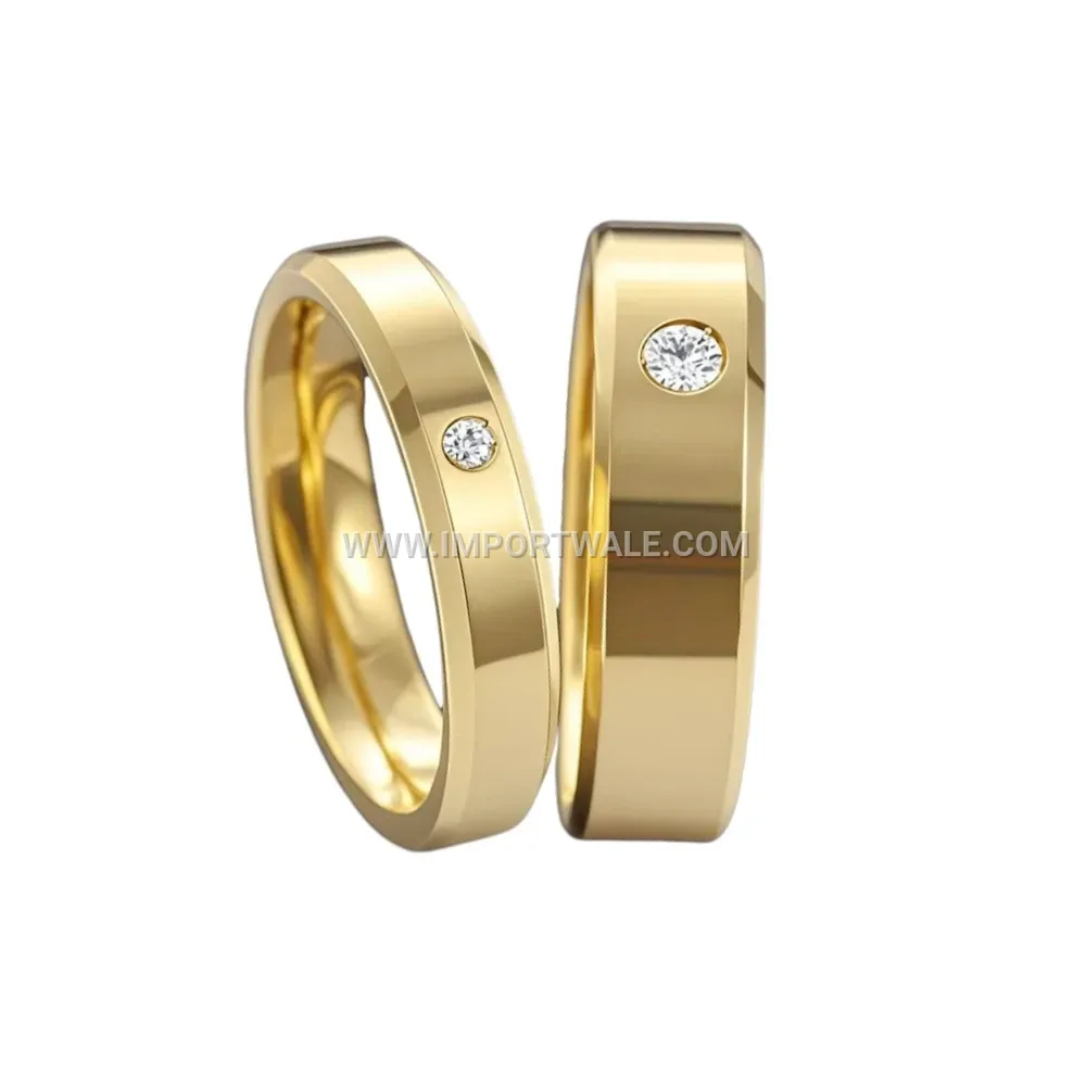 Gold Plated Stainless Steel Beveled Zircon Ring