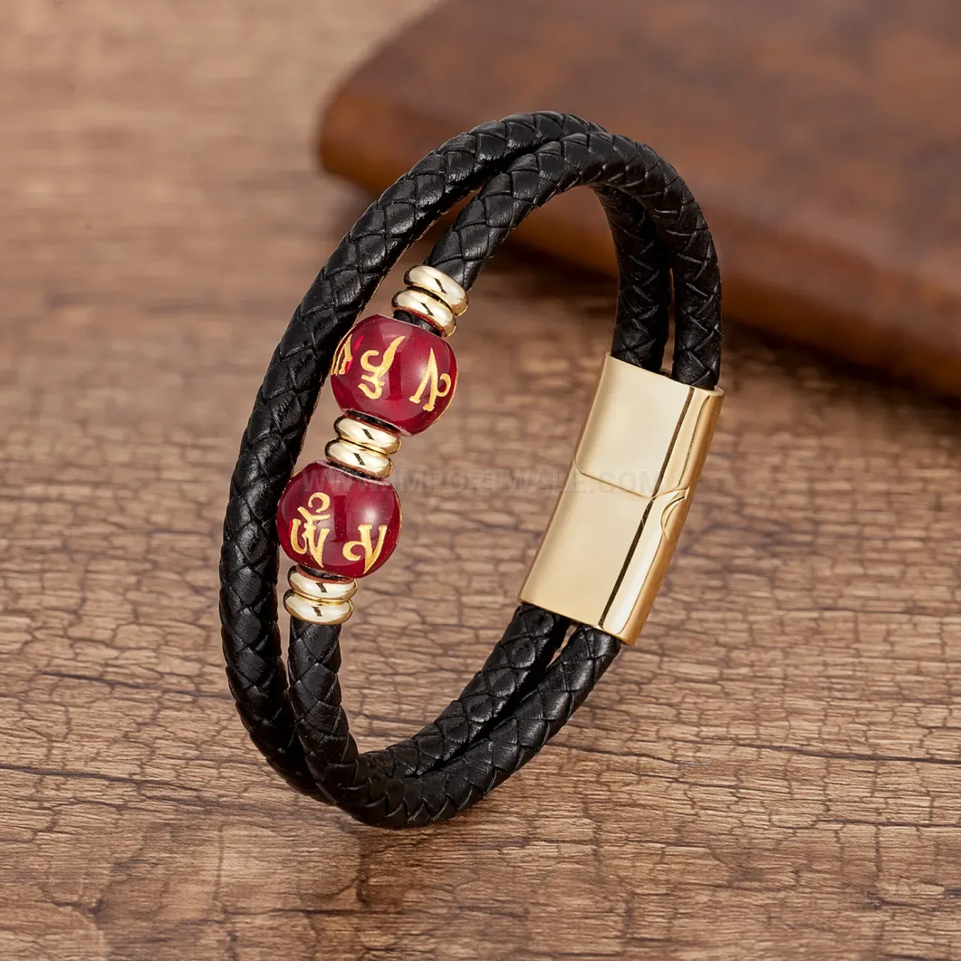 Vintage Natural Stone Leather Bracelet With Stainless Steel Magnetic Closure