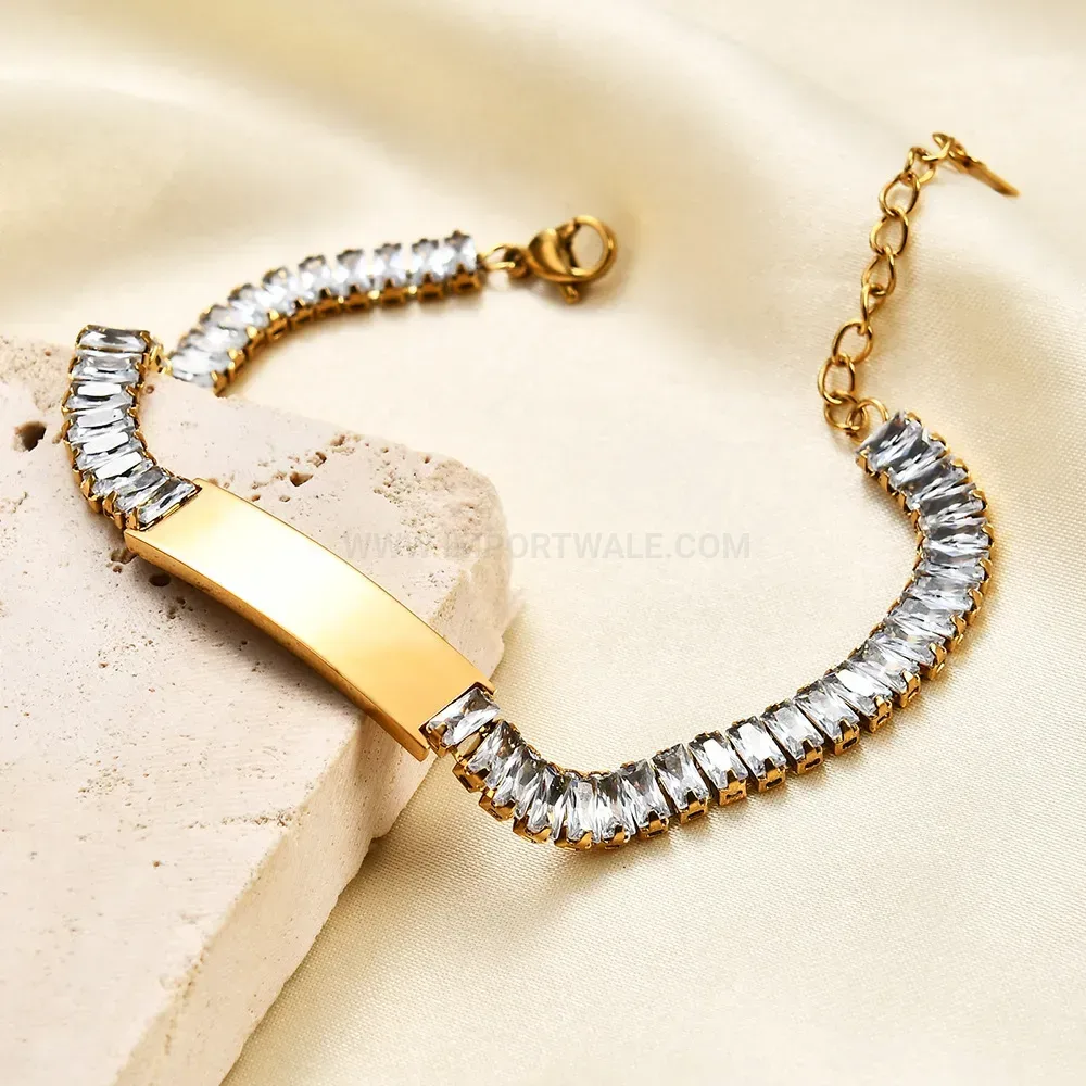 Sleek Stainless Steel Zirconia Accent Geometric Bangle Bracelet