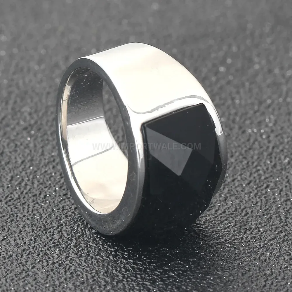 Premium Vintage Black Stainless Steel Glass Inset Ring