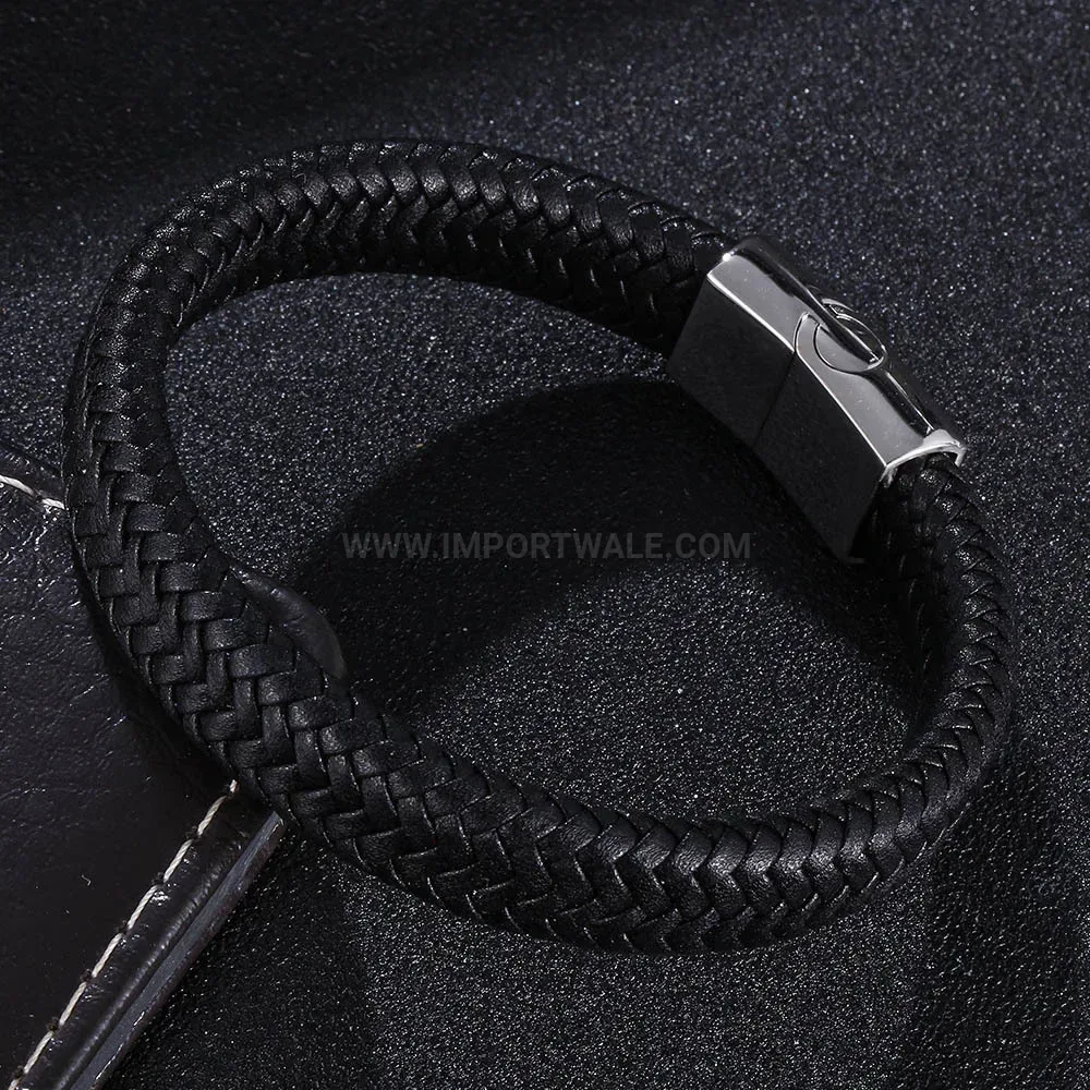 Handcrafted Braided Leather Stainless Steel Magnetic Clasp Bracelet