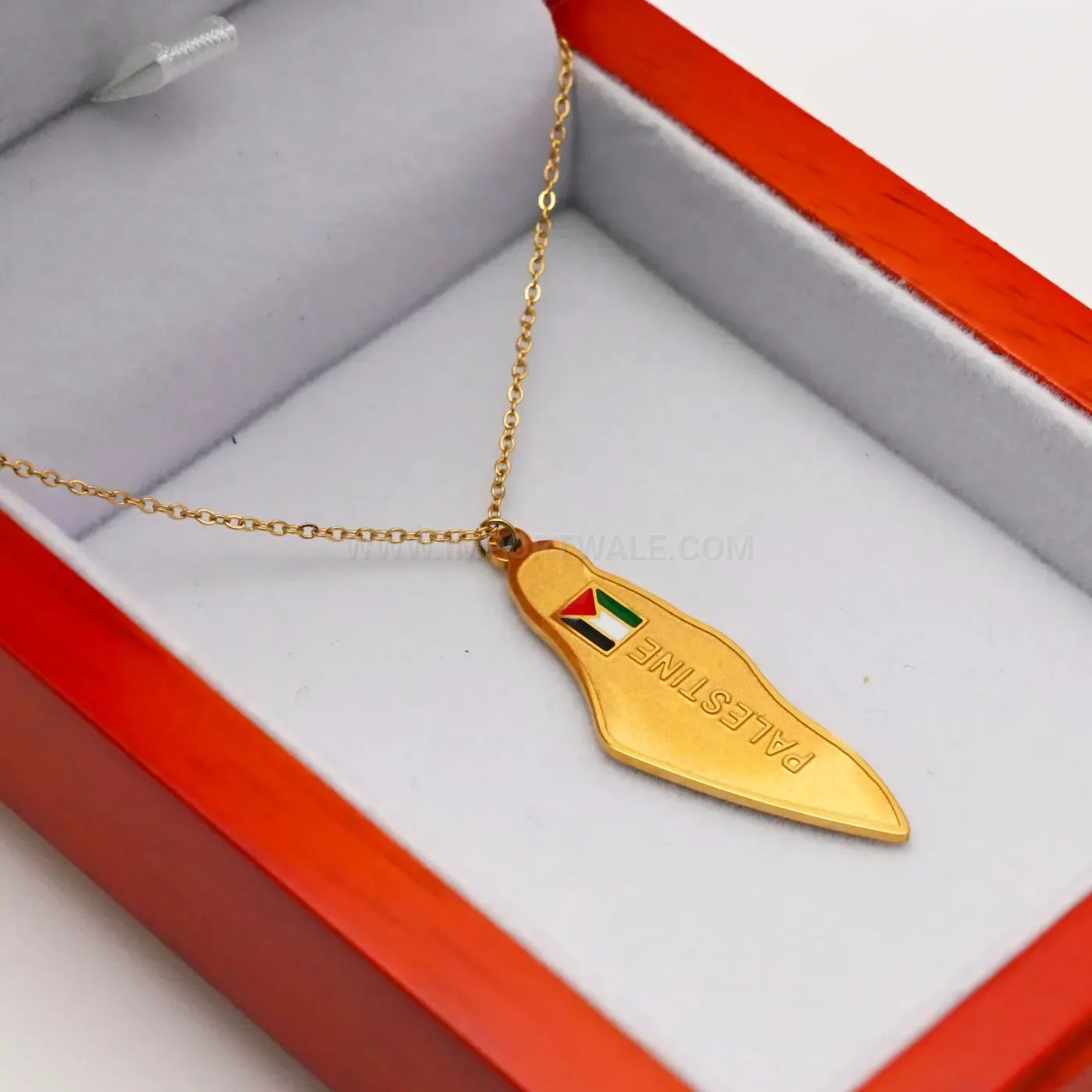 Classic Stainless Steel Calligraphy Palestine Map Pendant Necklace