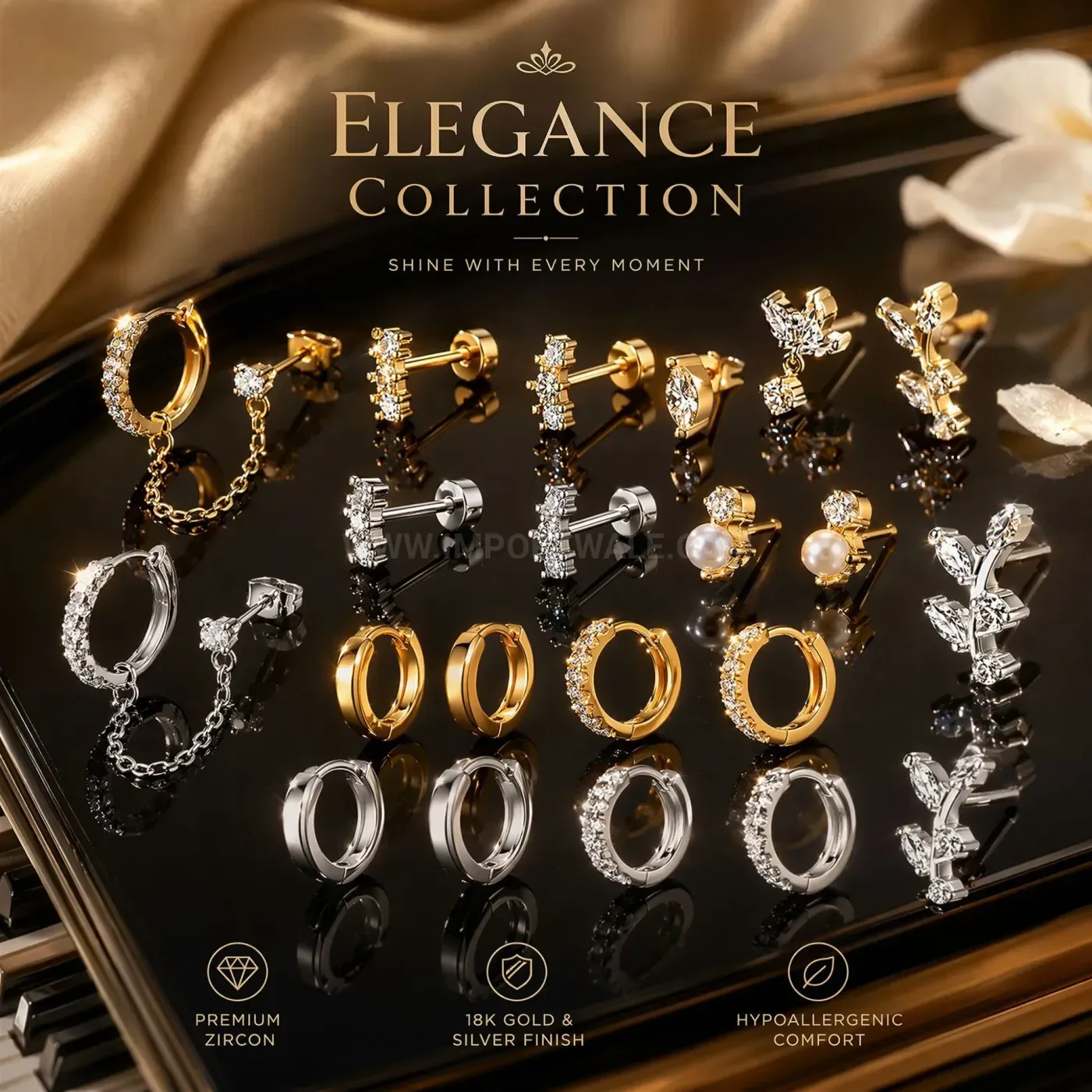 Premium Luxurious Cubic Zirconia and Stainless Steel Chain Cartilage Stud Set