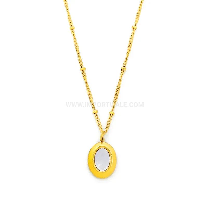 Gold Plated Titanium Steel Oval Shell Inlay Pendant Necklace
