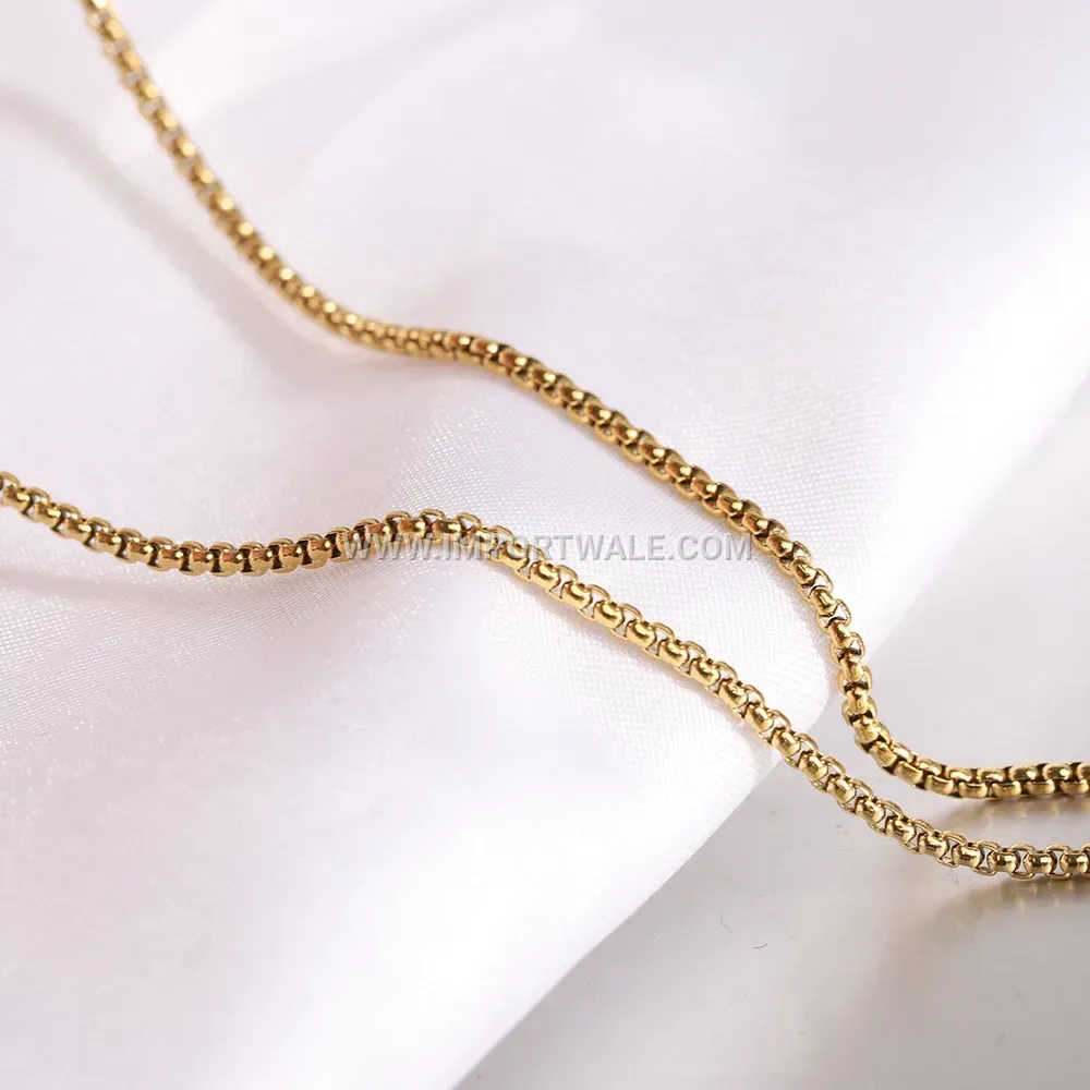 Square Gold Sandstone Rhinestone Encased Stainless Steel Necklace