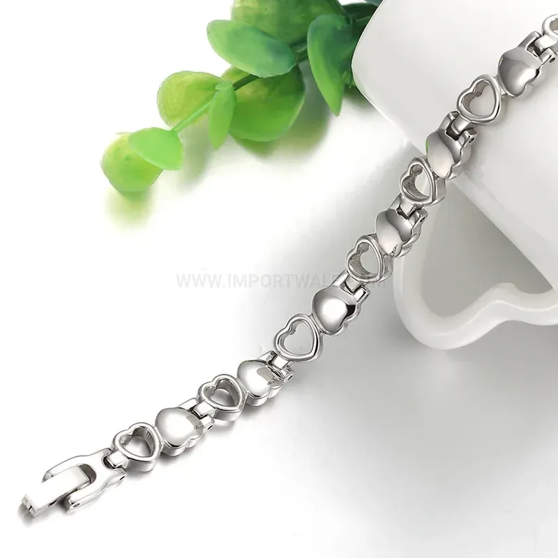 Trendy Delicate Heart Shaped Steel Bio Magnetic Bracelet for Women