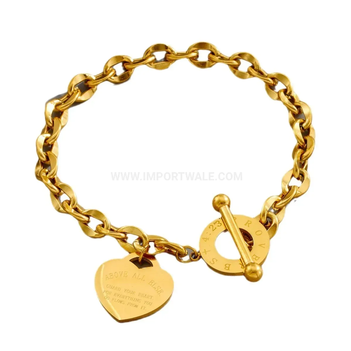 Designer Gold Plated Heart Toggle Clasp Titanium Steel Chain Bracelet