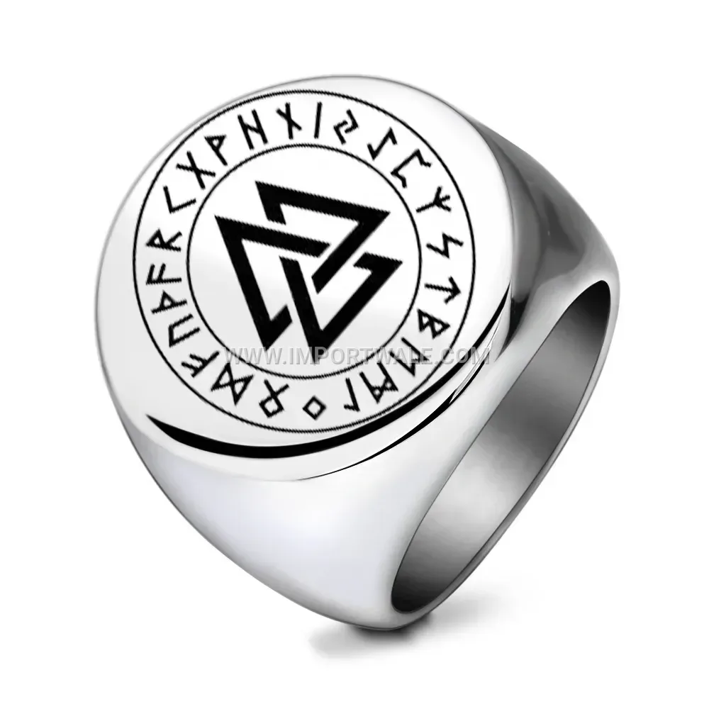 Norse Rune Engraved Stainless Steel Signet Ring