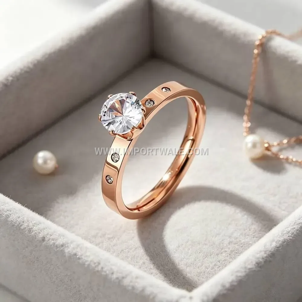 Geometric Zircon Inlaid Stainless Steel Minimalist Ring