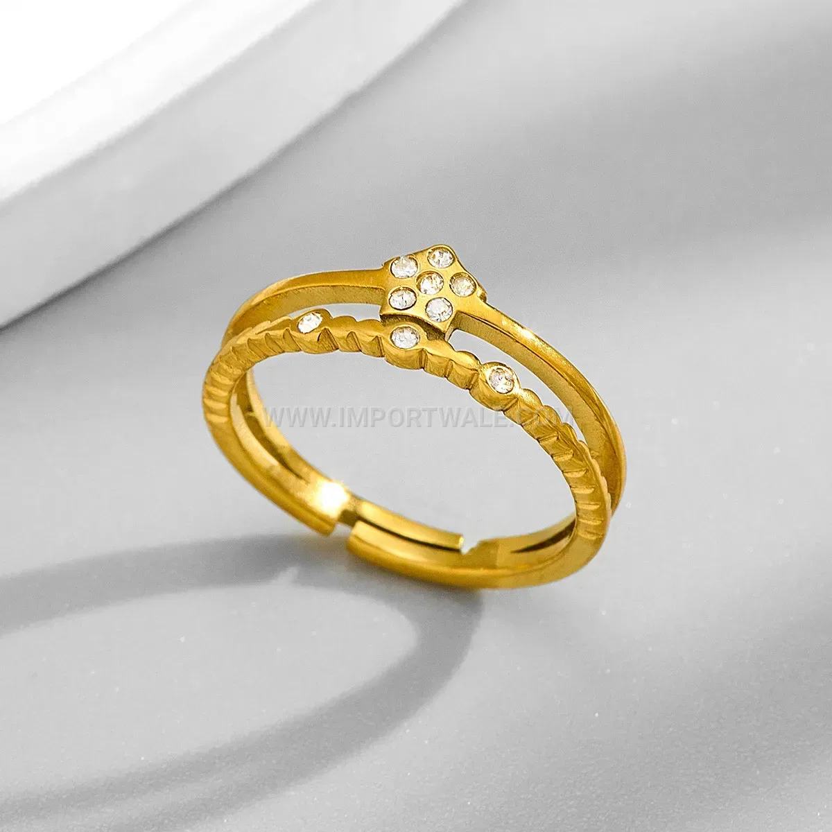 Layered Floral Stacking Stainless Steel Adjustable Ring