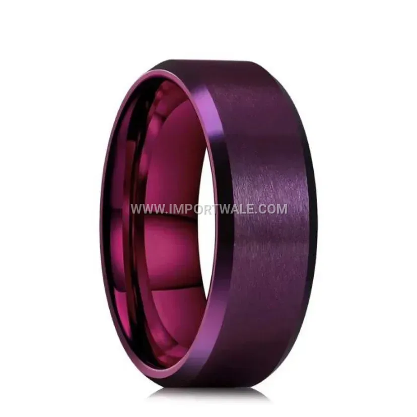 Matte Brushed Stainless Steel Band Ring with Double Beveled Edges