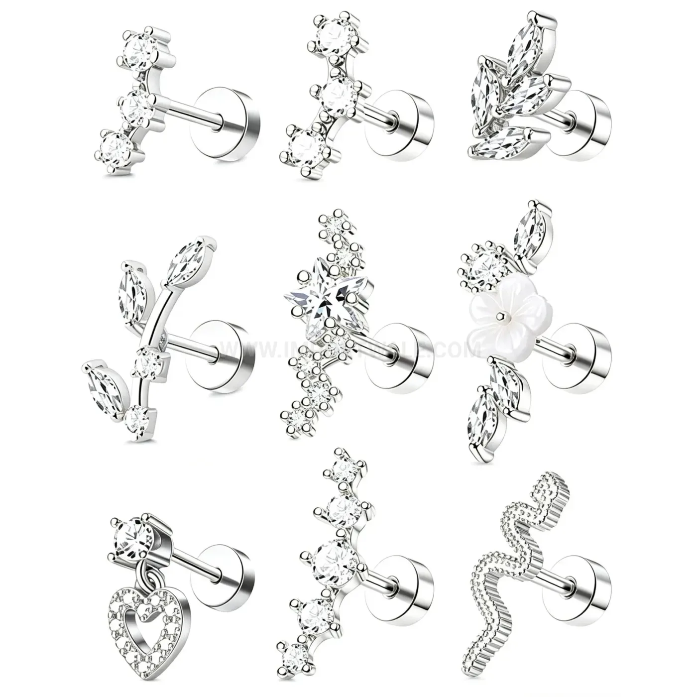 Classic Curved Stainless Steel Cubic Zirconia Flat Back Cartilage Piercing Studs