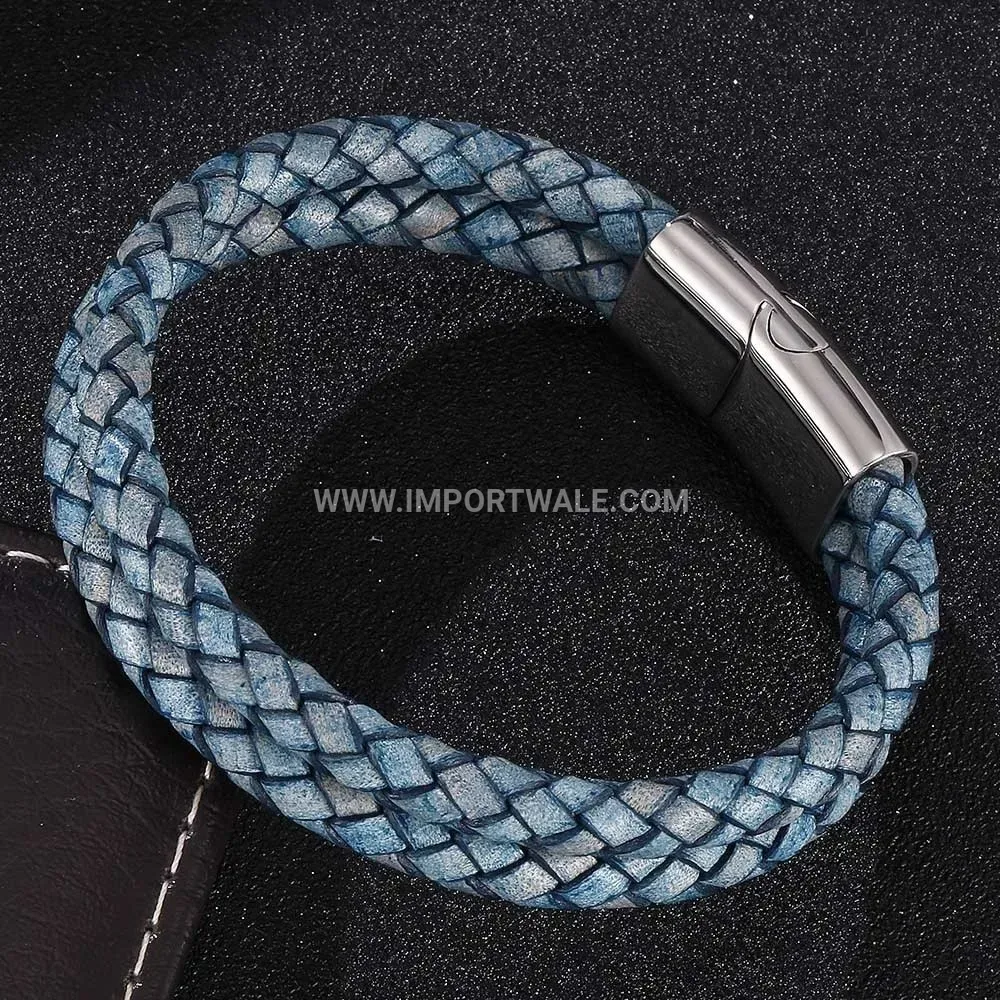 Handcrafted Braided Cowhide Bracelet with Durable Stainless Steel Hardware