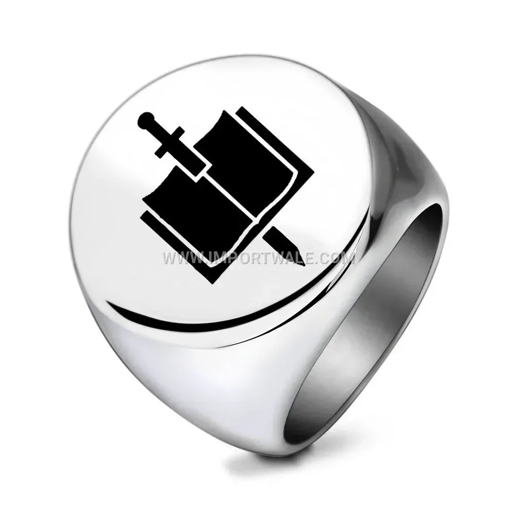 Laser Engraved Sword Stainless Steel Signet Ring