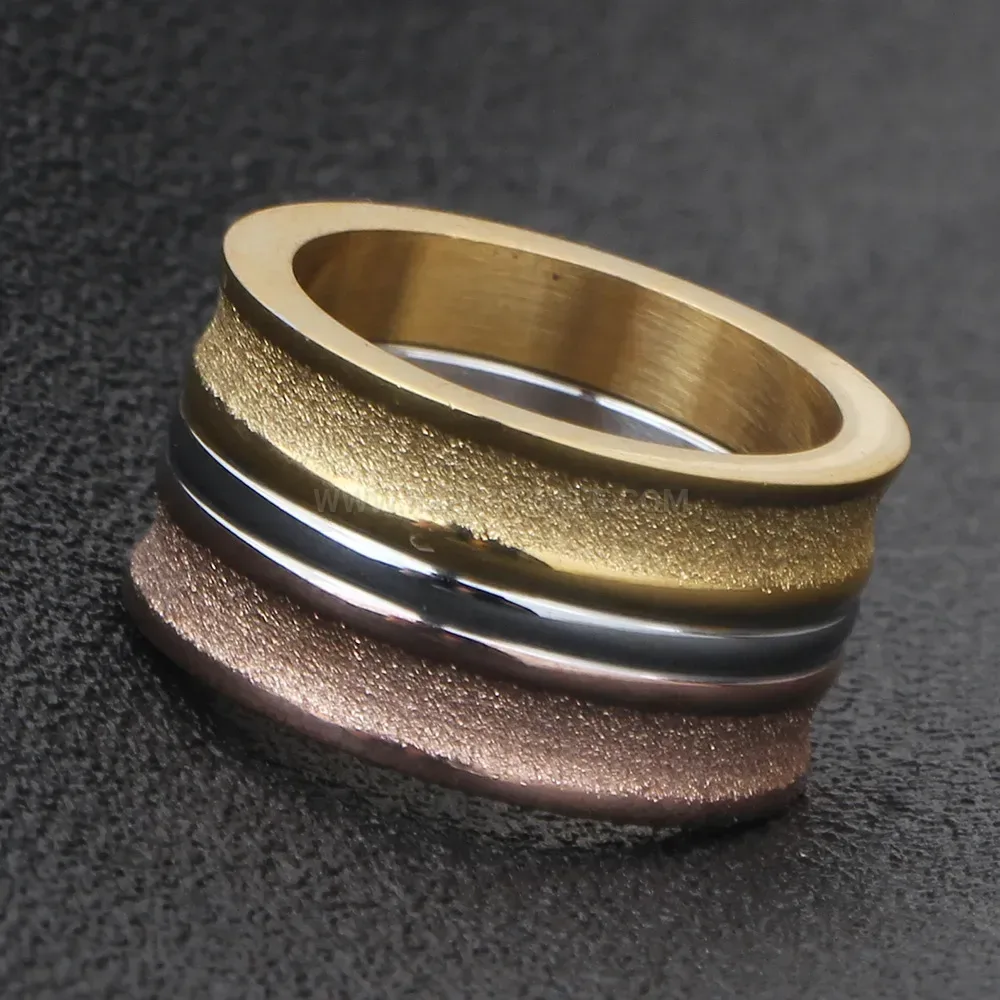 Premium Gold Plated Wide Frosted Stainless Steel Band Ring