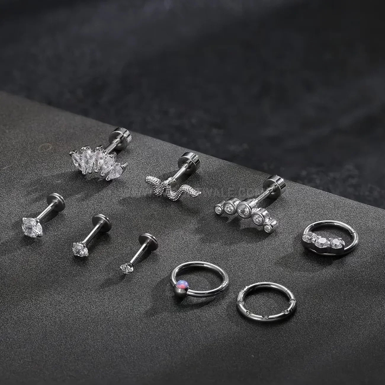 Premium Geometric Stainless Steel Piercing Jewelry Set for Ear Nose and Lip