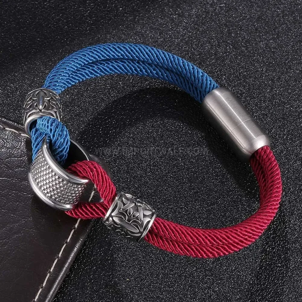 Two-Tone Beaded Cord Bracelet with Stainless Steel Magnetic Clasp