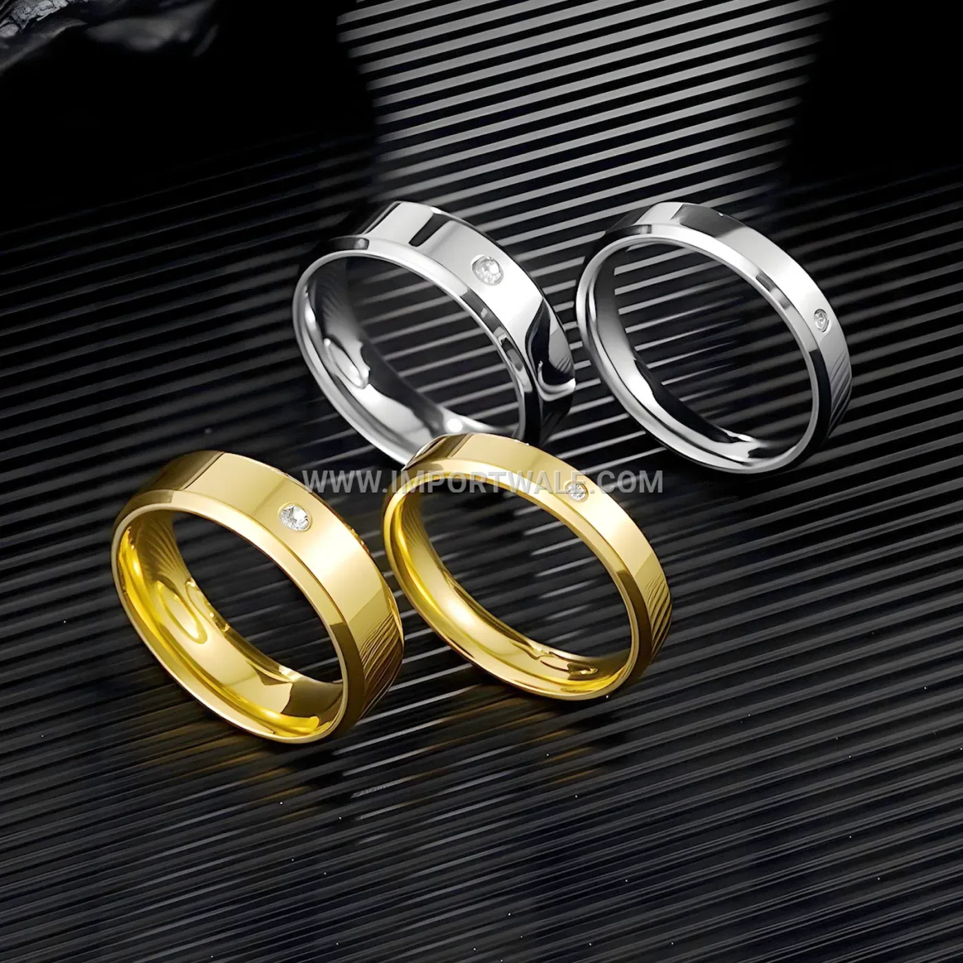 Gold Plated Stainless Steel Beveled Zircon Ring