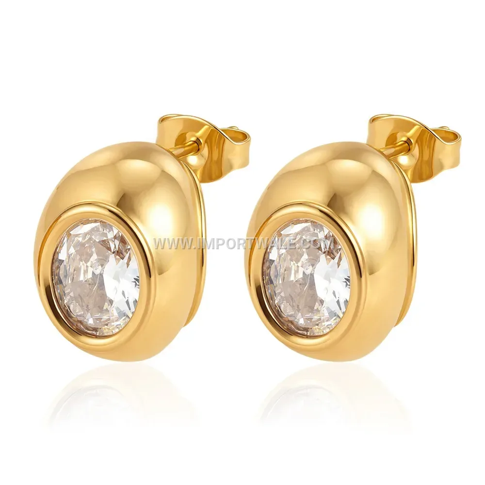 Oval Zircon Stainless Steel Geometric Stud Earrings