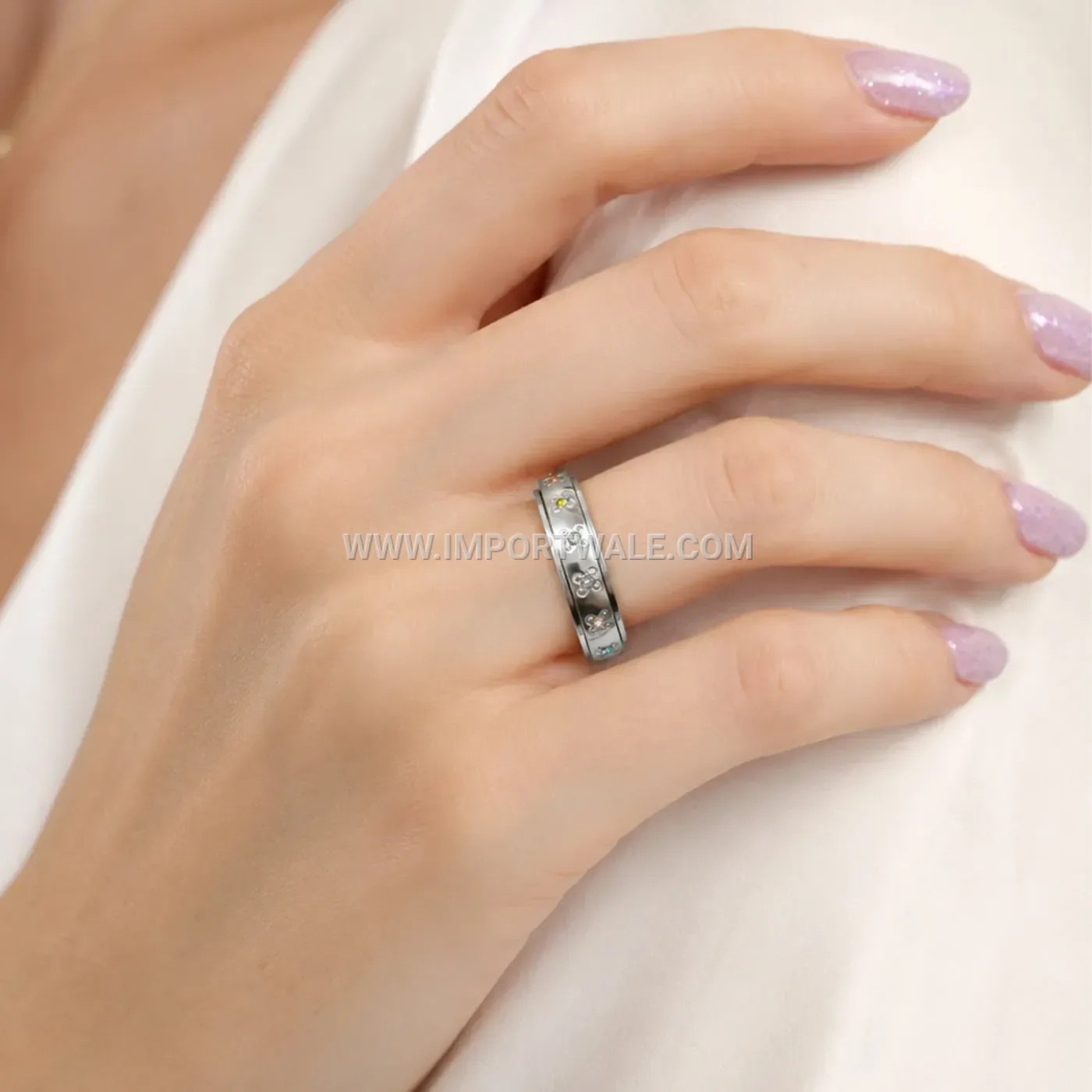 Zircon Butterfly Floral Stainless Steel Band Ring