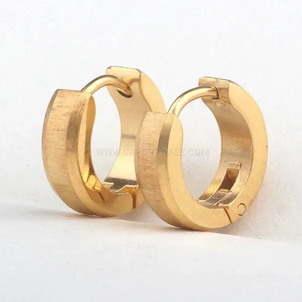 Modern Frosted Gold Finished Stainless Steel Statement Huggie Earrings