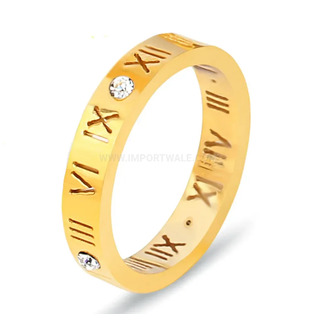 Classic Roman Numeral Rhinestone Cutout Stainless Steel Ring