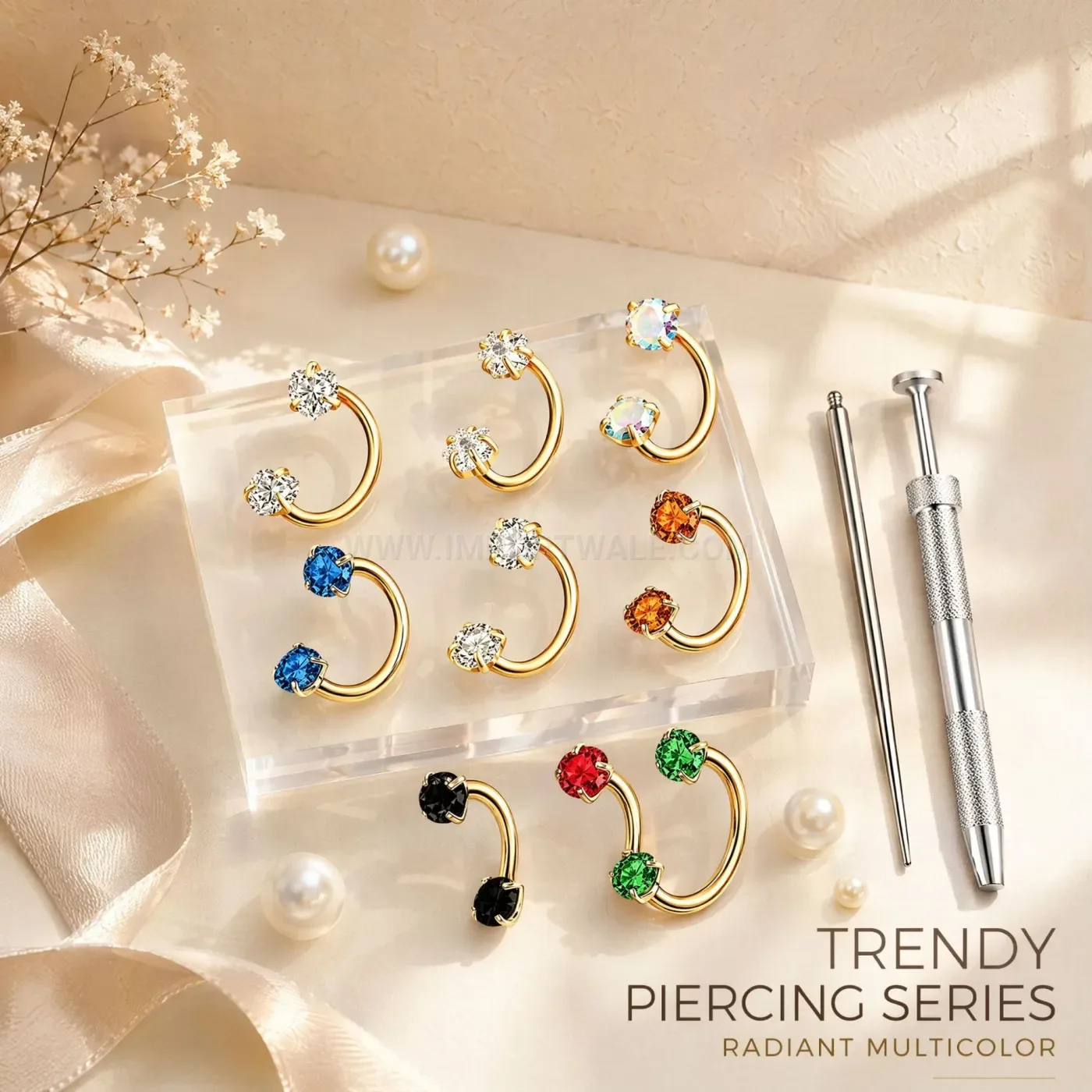 Classic Colorful Zircon Horseshoe Circular Barbell Piercing Set