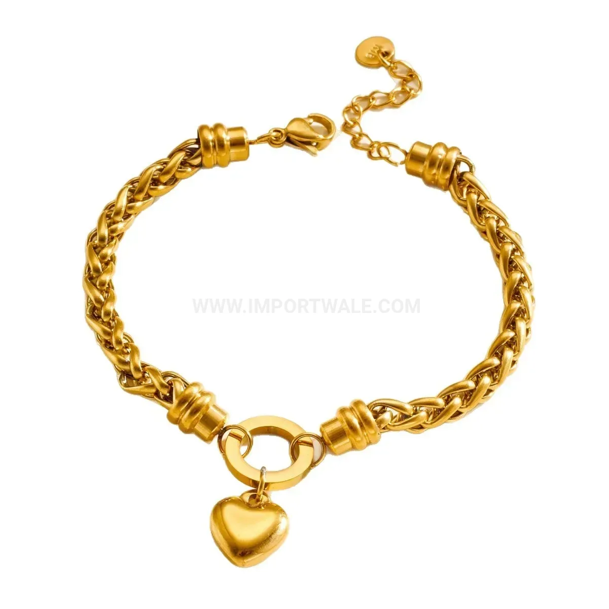 Premium Thick Rope Stainless Steel Heart Pendant Bracelet