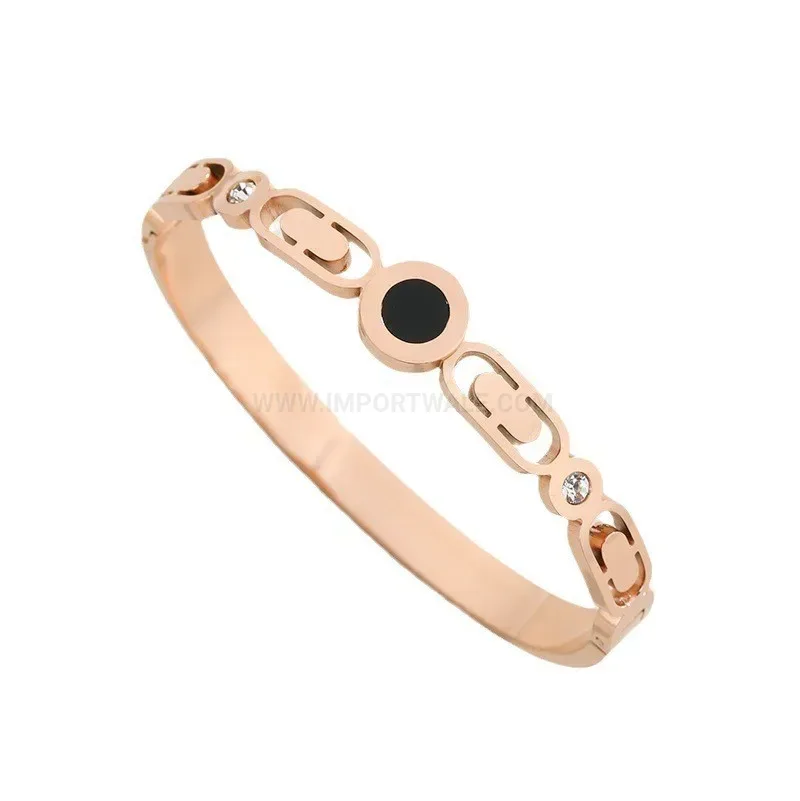 Trendy Hollow Circular Black Shell Titanium Steel Bangle Bracelet
