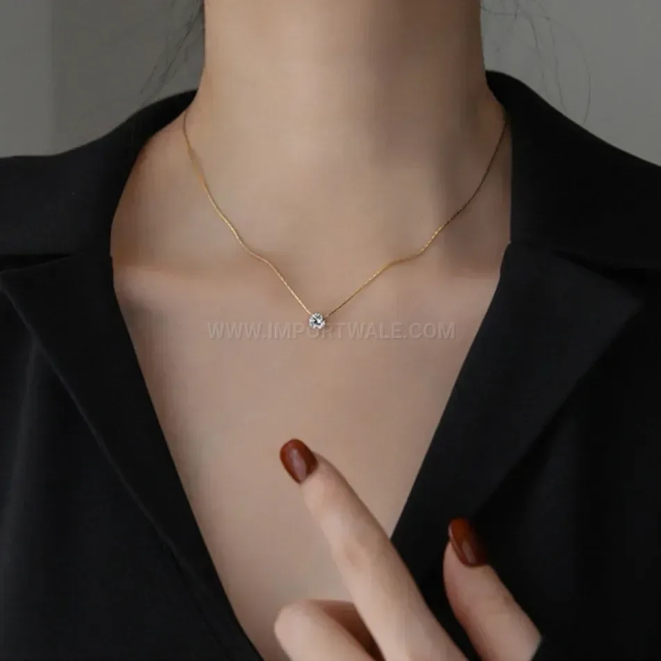 Trendy Six-Prong Zirconia Titanium Steel Solitaire Necklace