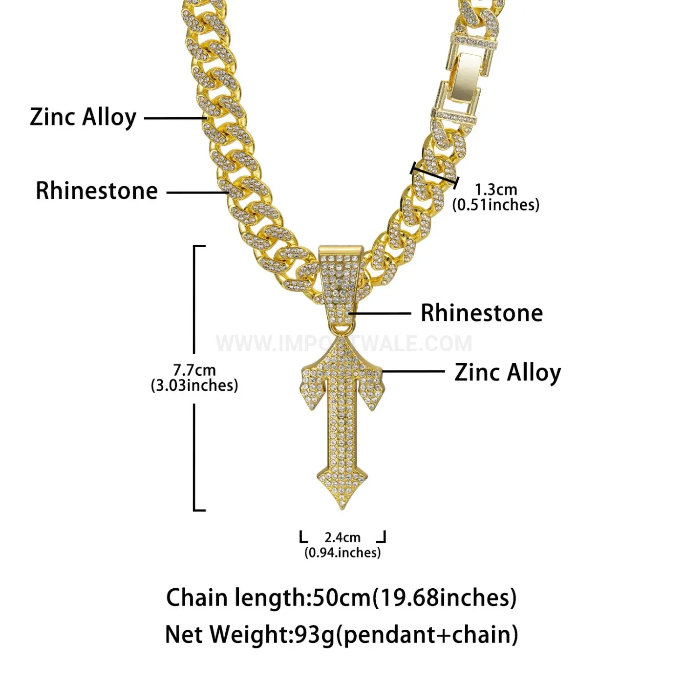 Modern Sword Pendant Crystal Alloy Cuban Chain Necklace