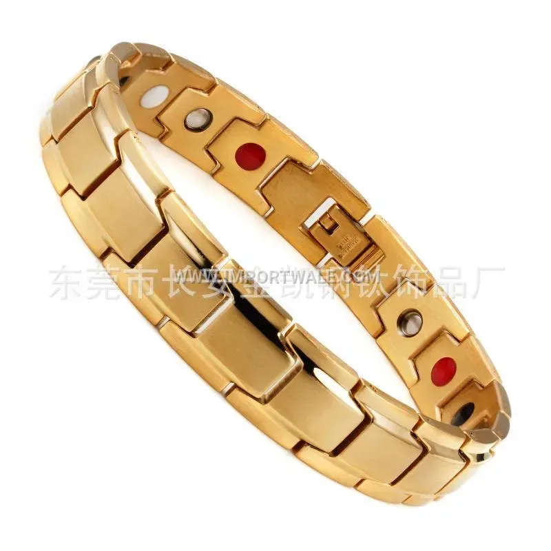 Beveled Edge Titanium Steel Magnetic Link Chain Bracelet