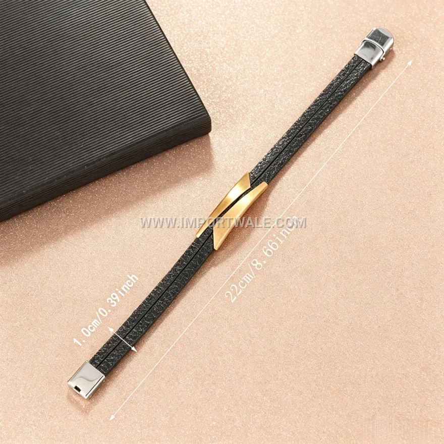 Men's Woven Leather Stainless Steel Adjustable Bracelet