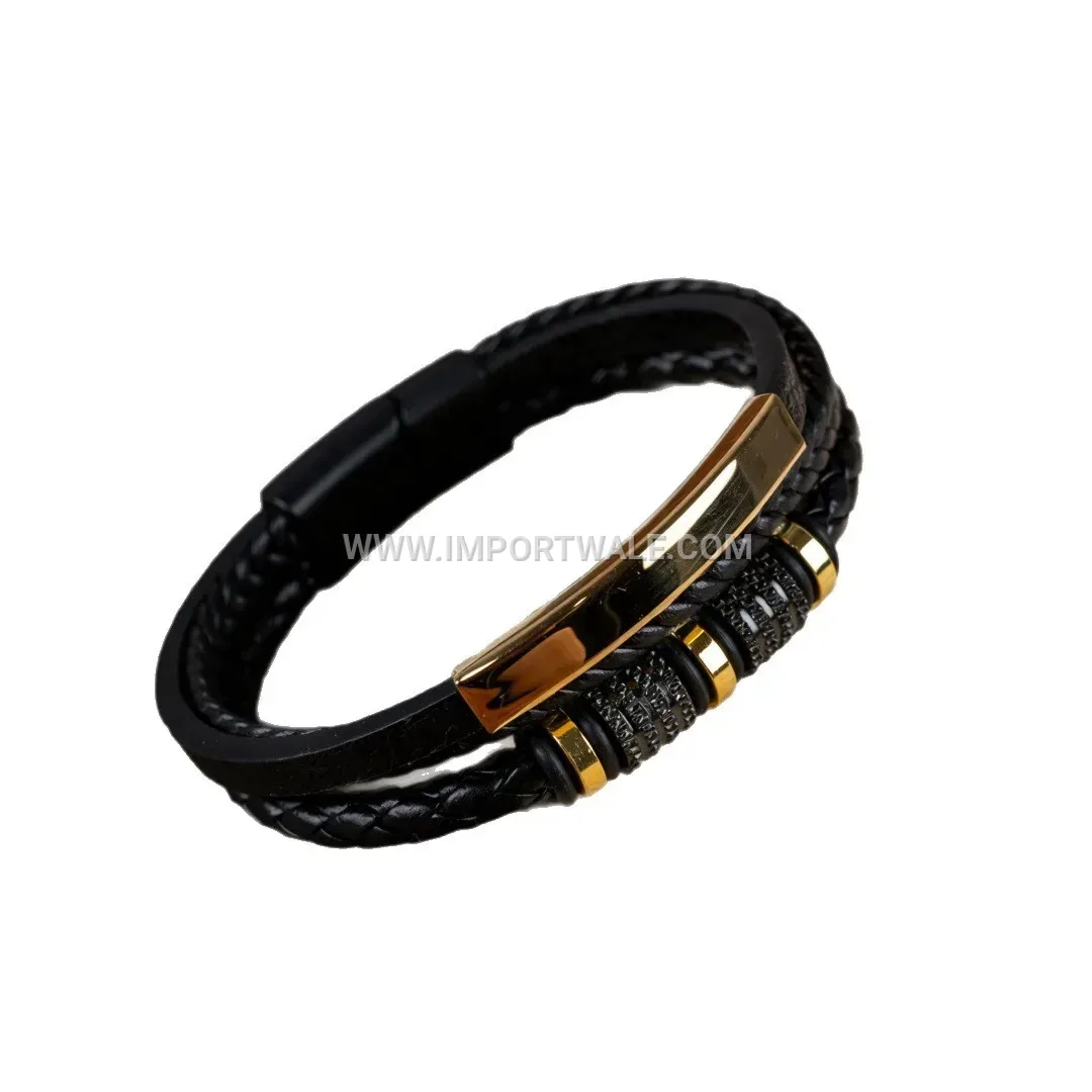 Multi Strand Leather Beaded Bracelet with Magnetic Closure