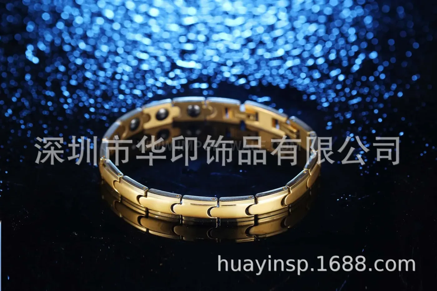 Fashion Brushed Gold Pure Titanium Bio Bracelet with Magnetic Hematite Elements