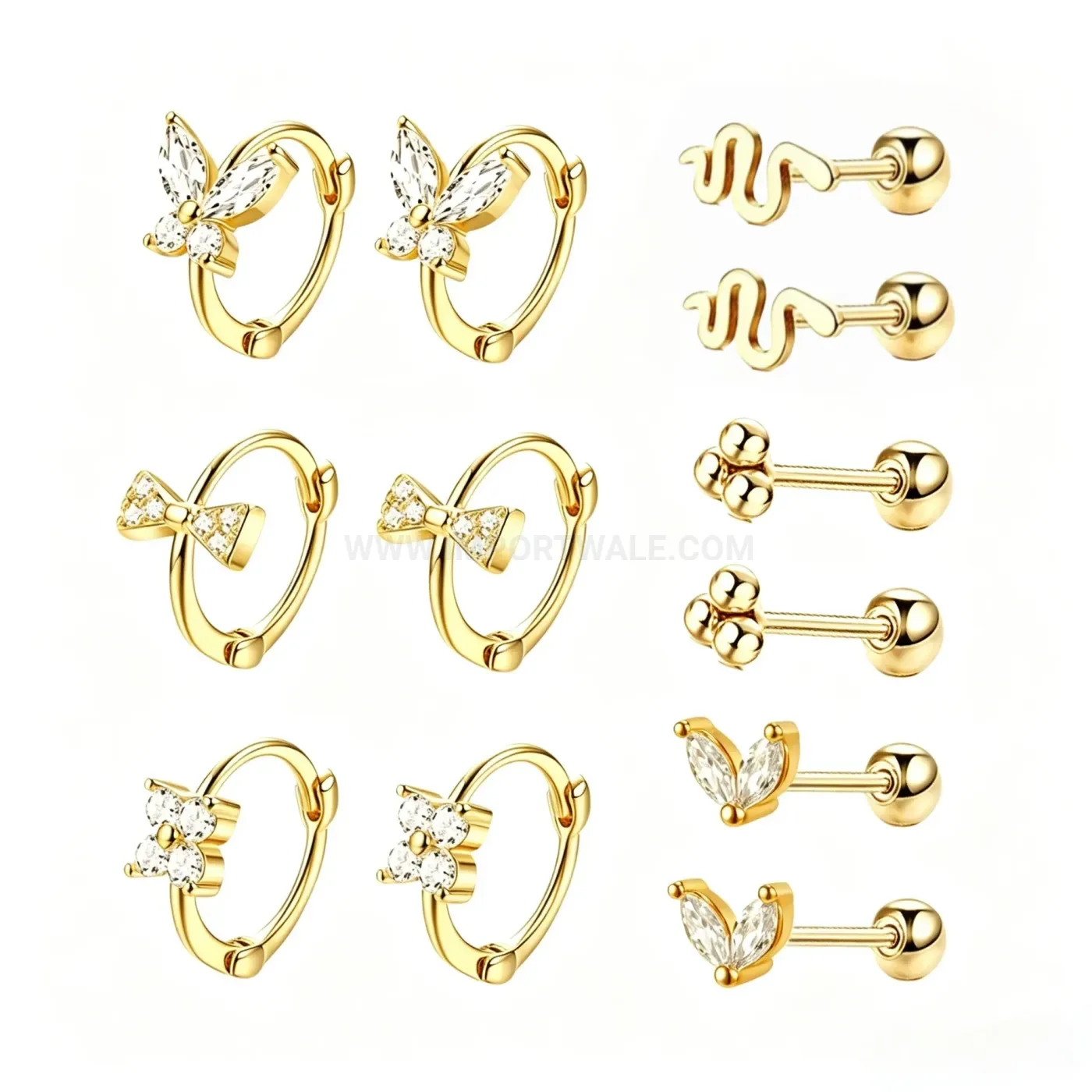 Modern Multi Style Stainless Steel Hoop Stud Earring Set