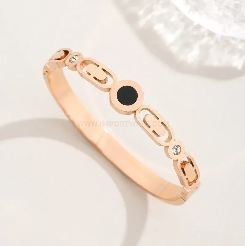 Trendy Hollow Circular Black Shell Titanium Steel Bangle Bracelet