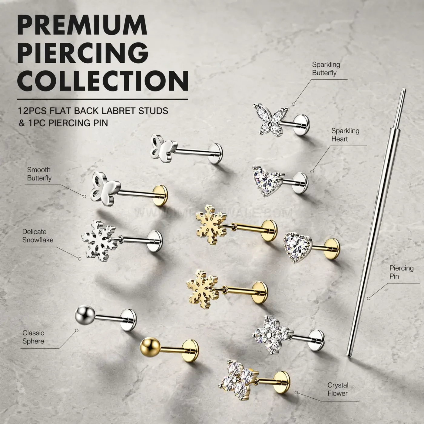 Classic Minimalist Stainless Steel Threaded Flat Back Body Piercing Set